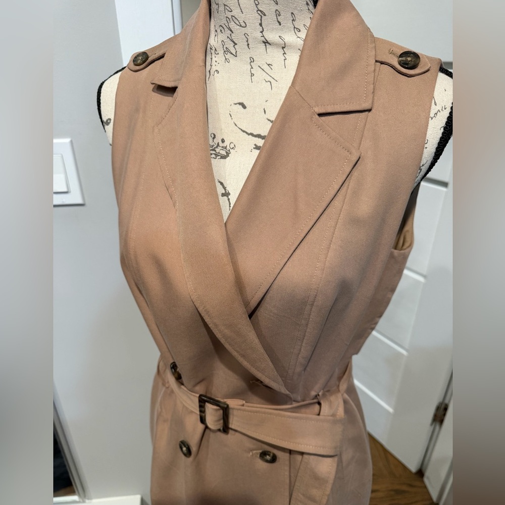 White House Black Market Tan Belted Midi Trench Coat Dress - Picture 2 of 8